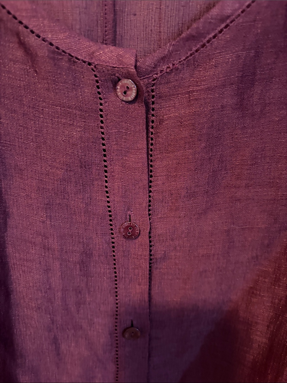 EILEEN FISHER Plum Linen Button-Front Shirt - Picture 6 of 7